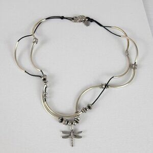 Lizzy James Dragonfly Charm  Wrap Bracelet Or Necklace Silver Plated 20 Inch